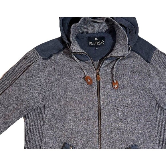 Buffalo David Bitton Men's Large Full Zip Hooded Jacket Gray Blue - Picture 2 of 9